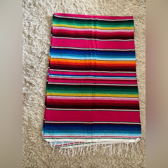 Artesanias Woven Traditional Mexican Blanket Multicolored Southwest Fringe